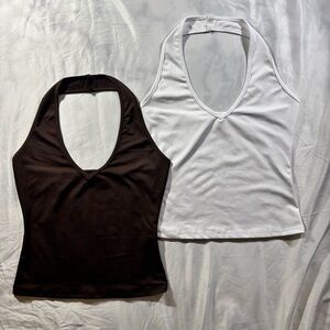 2x Bundle - Dark Brown & White Halter Tops | Size: X-Small